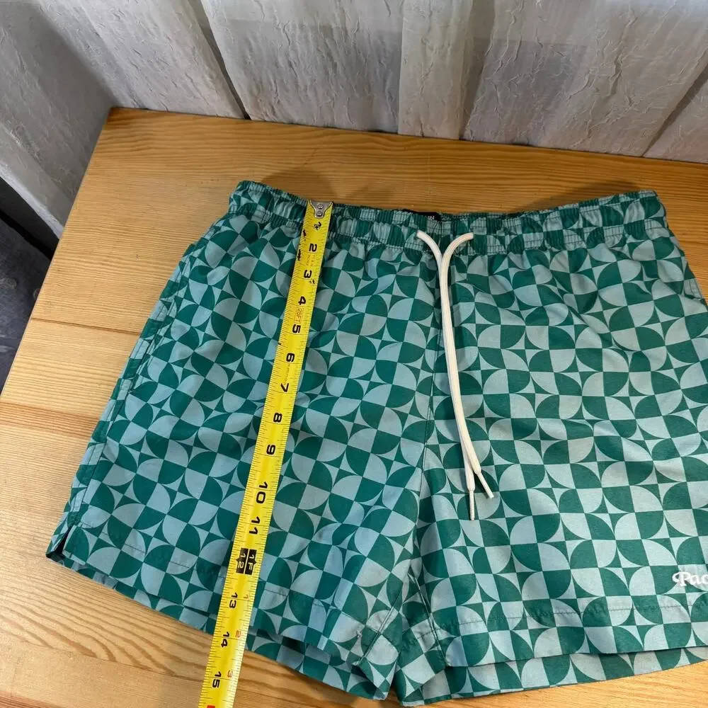 PacSun Green Geometric Swim Trunks Mens Small Volley Shorts